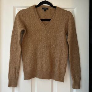 J crew black label small wool blend cable knit v neck sweater chestnut brown